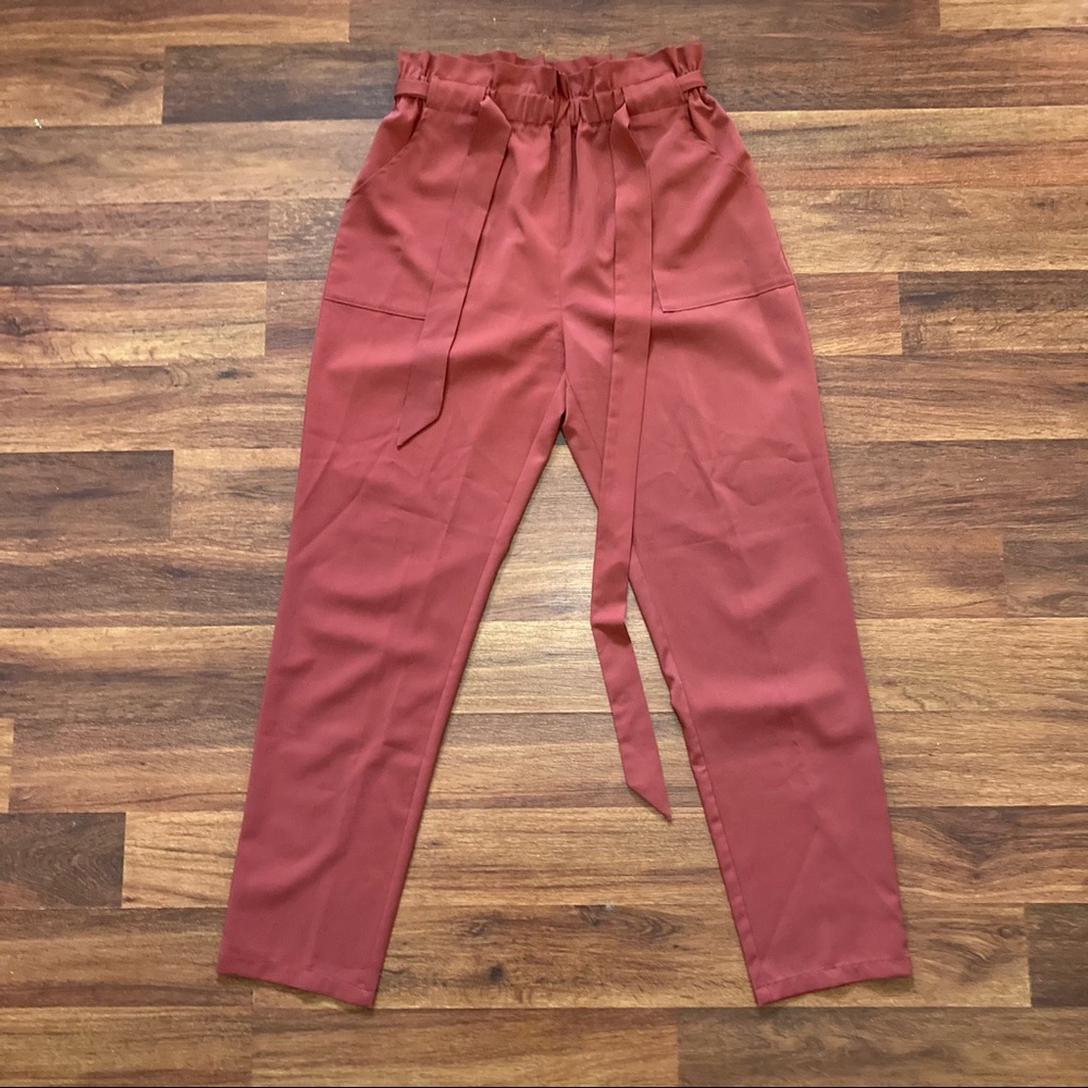 Dusty Rose Pink Paper Bag Pants